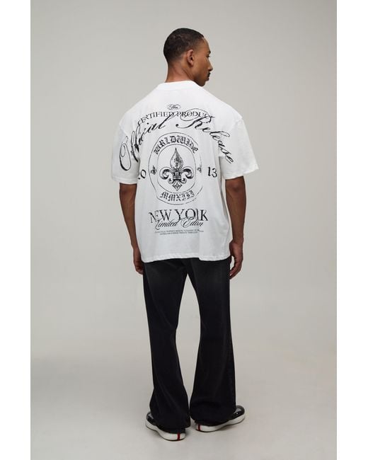 BoohooMAN Gray Oversized New York Emblem Over The Seams Print T-Shirt Cotton for men