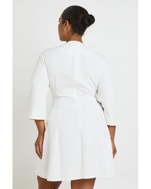 Boohoo White Plus 3/4 Balloon Sleeve Cinch Waist Mini Dress
