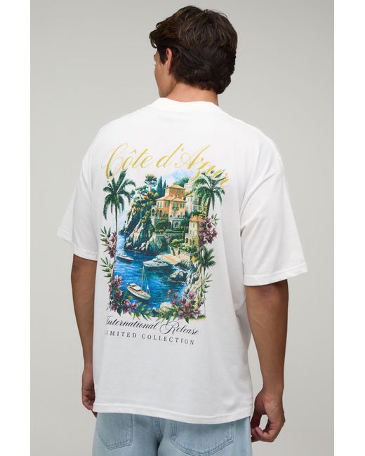 BoohooMAN Blue Oversized Location Print T-Shirt Cotton for men