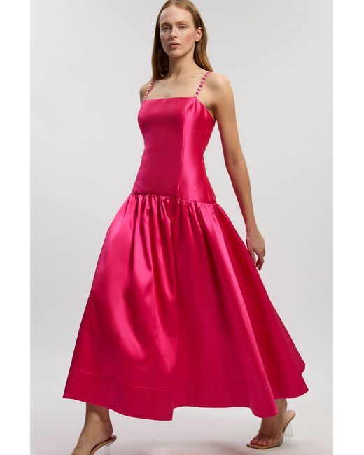 Karen Millen Pink Twill Contrast Strappy Woven Maxi Dress