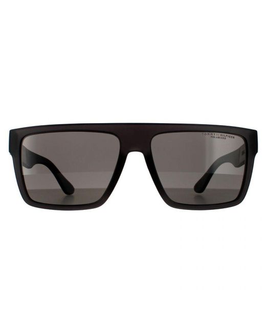 Tommy Hilfiger Black Rectangle Matte Polarized Sunglasses for men