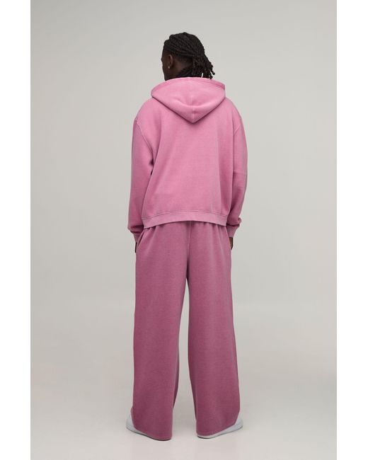 BoohooMAN Pink Oversized Boxy Sport Washed Zip Through Hoodie for men