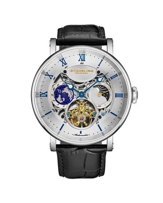 Stuhrling Gray Automatic Skeleton Dual Time Watch for men