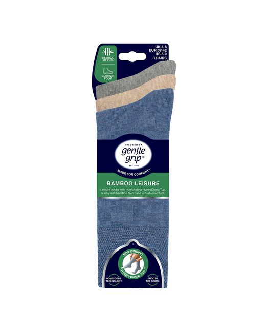 Gentle Grip Blue 3 Pack Ladies Bamboo Socks Soft Breathable Cushioned Crew
