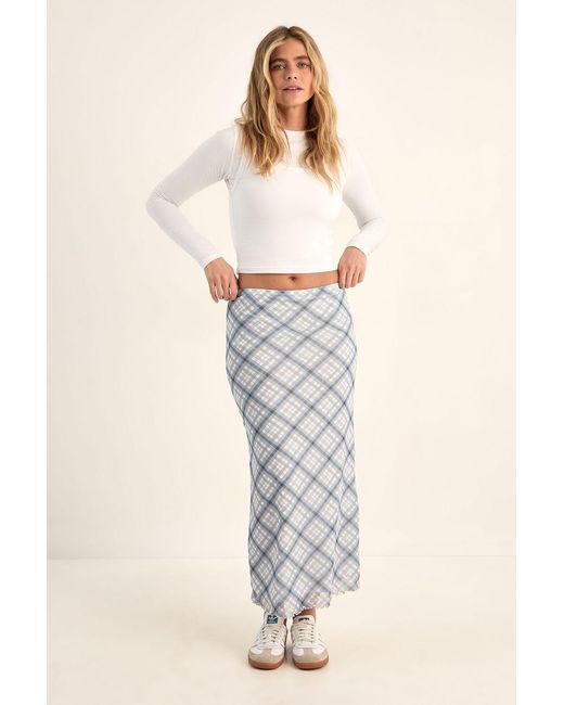 Nasty Gal Natural Printed Plaid Mesh Maxi Skirt