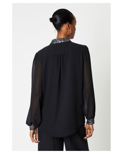 PRINCIPLES Black Sequin Collared Shirt