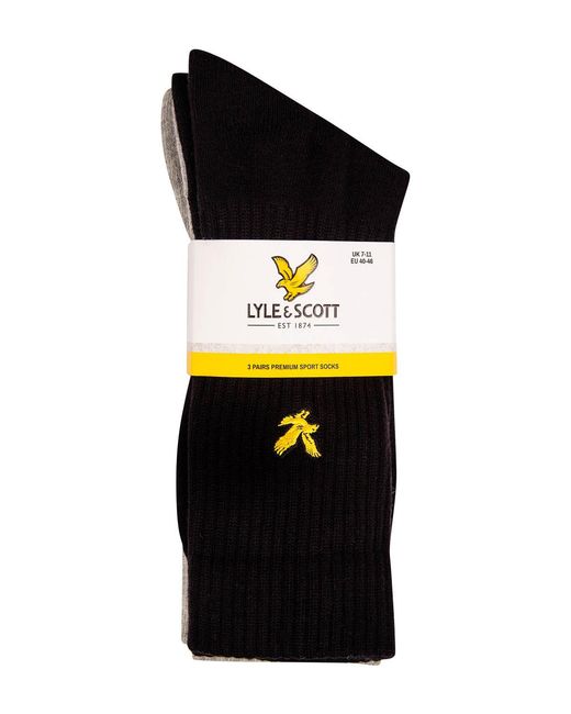 Lyle & Scott Black 3 Pack Tube Socks for men