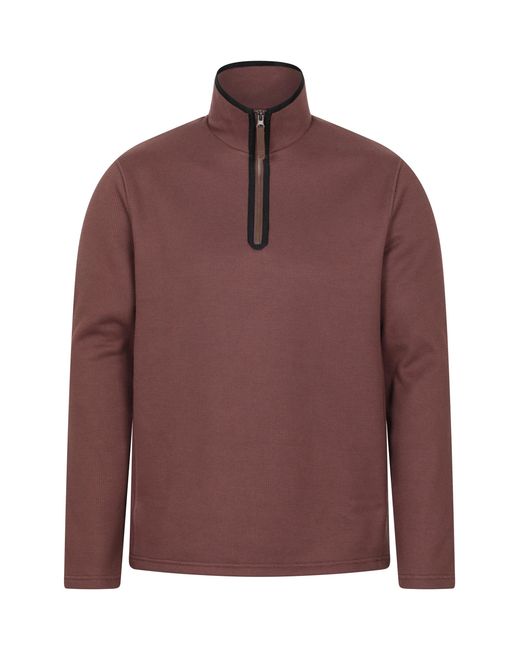 Mountain Warehouse Brown 'Beta Contrast' Fleece Top Zip Neck Comfy Casual Midlayer for men