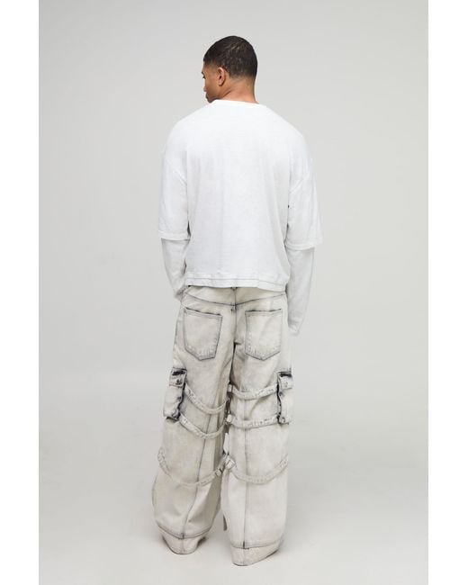BoohooMAN Gray Super Baggy Extreme Washed Multi Cargo Jeans for men