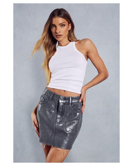 MissPap Gray Metallic Denim Micro Mini Skirt