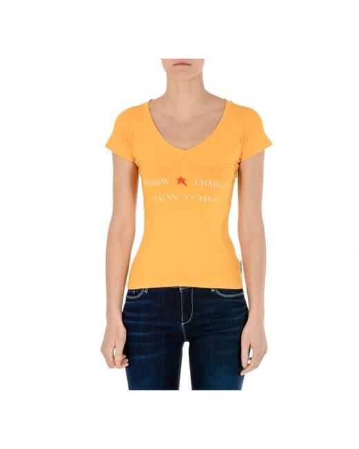 Andrew Charles by Andy Hilfiger Orange T-Shirt Short Sleeves V-Neck Tapiwa