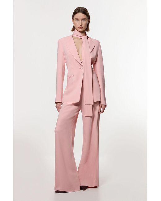 Karen Millen Pink Compact Stretch Viscose Wide Leg Tailored Trouser