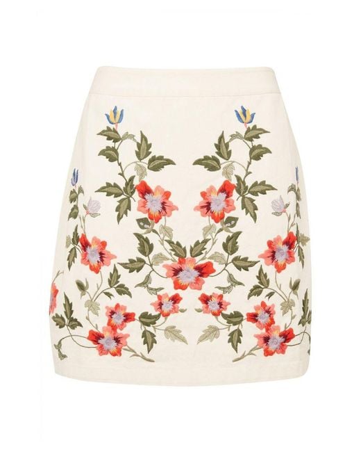 TOPSHOP White Embroidered Floral Mini Skirt