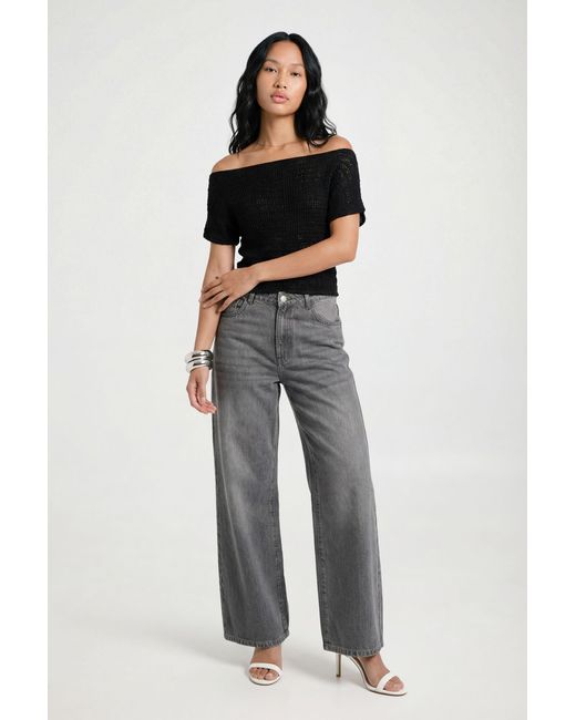 Boohoo Black Knitted Off Shoulder Top