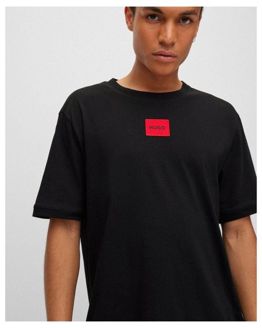 HUGO Black Diragolino212 Label Logo T-Shirt Nos for men