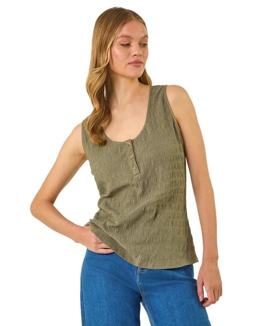 Roman Green Buttoned Stretch Vest Top