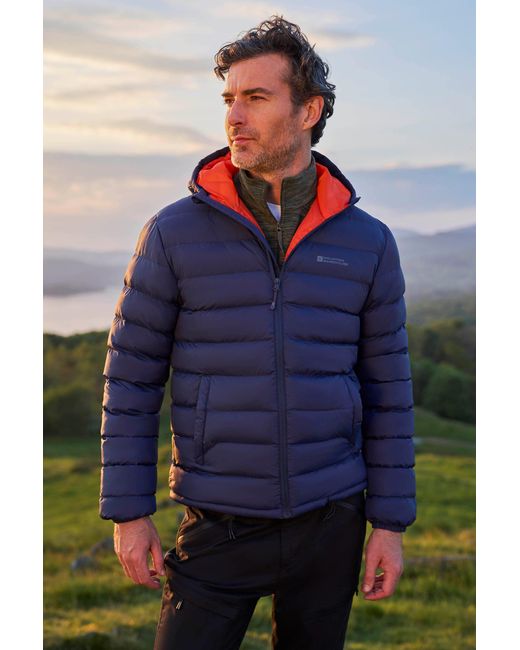 Mountain Warehouse Blue 'Season' Padded Jacket With Side Pockets Water Resistant Warm Coat Polyamide for men