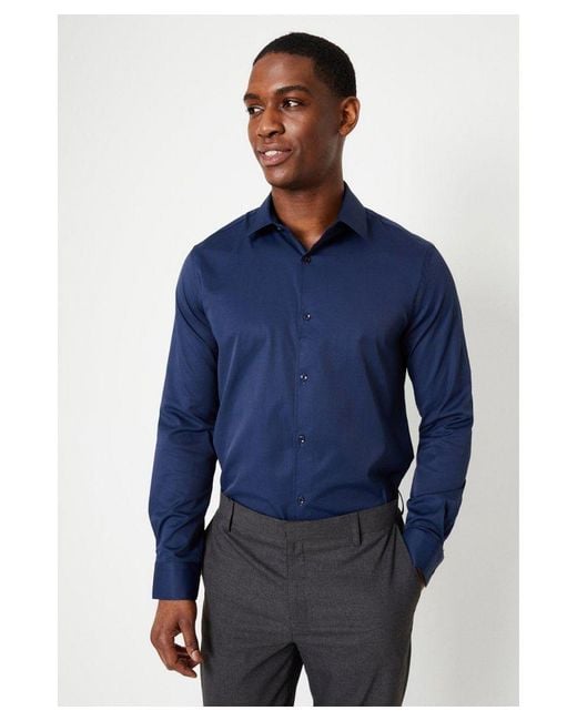 Burton Blue Slim Fit Long Sleeve Easy Iron Shirt Cotton for men