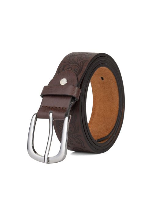 Woodland Leathers Brown Embossed Leather Lined Belt For for men