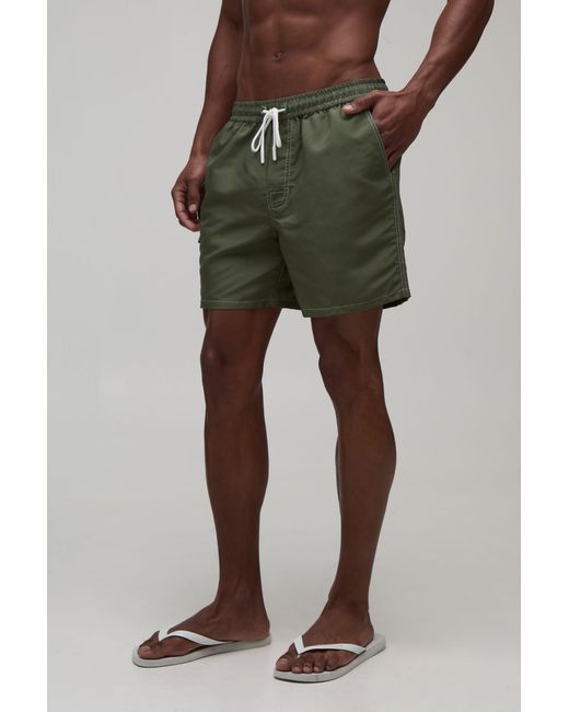 BoohooMAN Green Constrast Stitch Cargo Pocket Mid Length Swim Short for men
