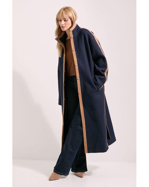 PRINCIPLES Blue Contrast Funnel Neck Coat