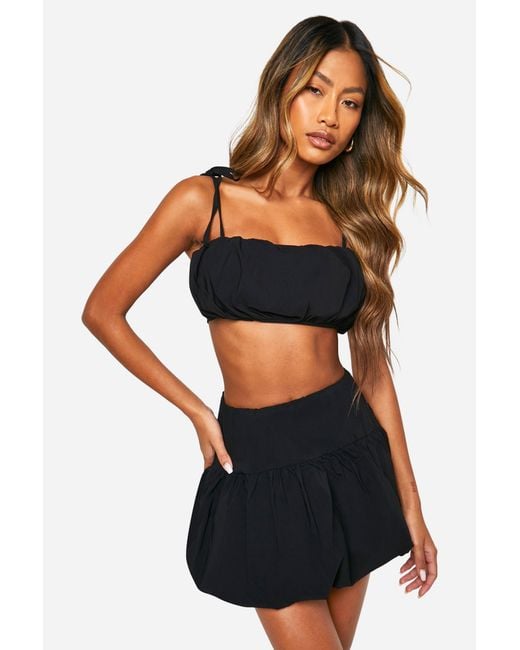 Boohoo Black Bengaline Bubble Cami Top