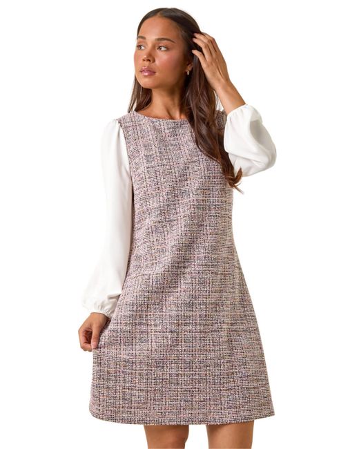Roman Pink Petite Boucle Contrast Sleeve Dress