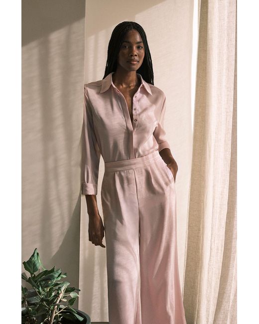 Karen Millen Natural Hammered Satin Wide Leg Woven Trouser