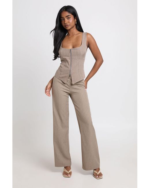 Boohoo White Pinstripe Crepe Low Rise Slim Flare Trouser