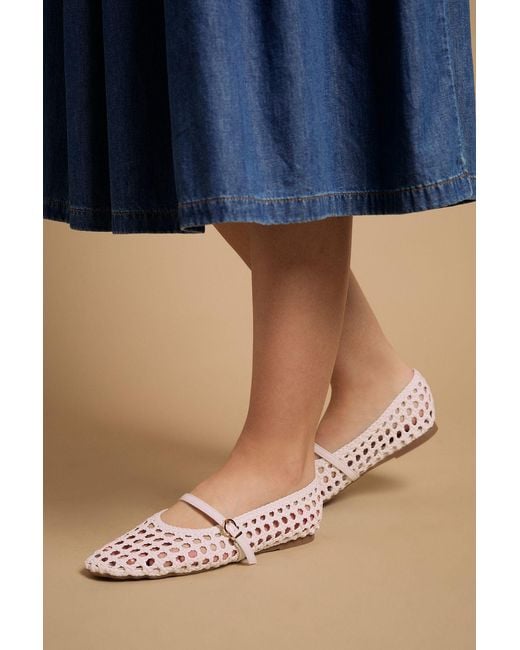 Oasis Blue Alex Faux Leather Woven Mary-Jane Ballet Pumps
