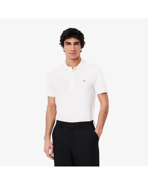 Lacoste Slim Fit Stretch Mini Piqué Polo Shirt in White for Men