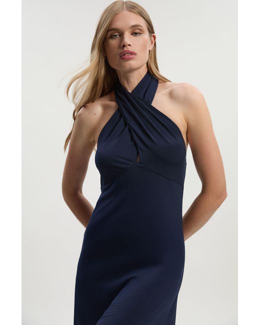 Karen Millen Blue Drapey Crepe Jersey Maxi Dress