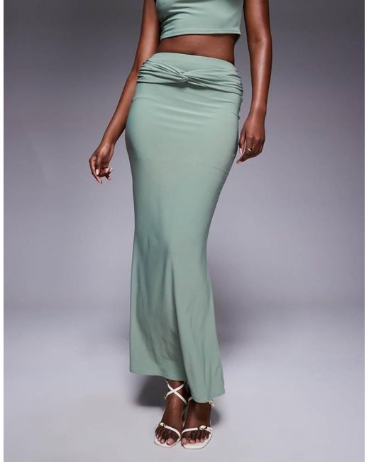 Missy Empire Blue Double Sculpted Slinky Knot Front Maxi Skirt Co-Ord