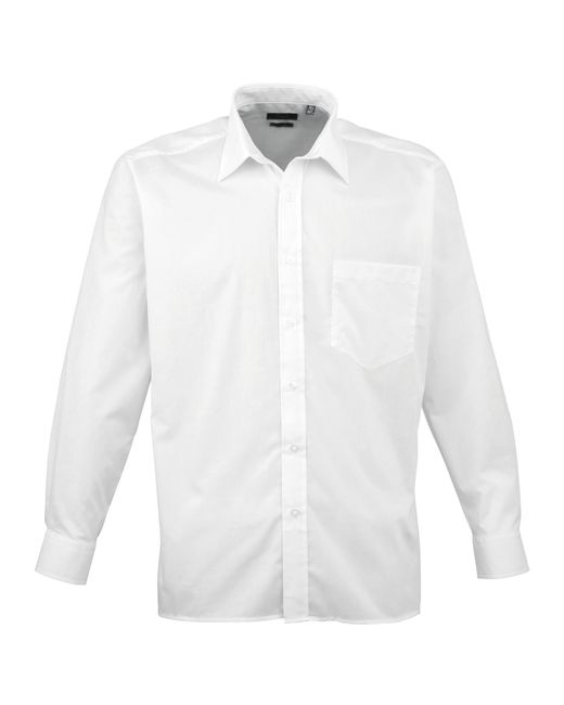 PREMIER Poplin Formeel Overhemd Met Lange Mouwen (wit) in het White voor heren