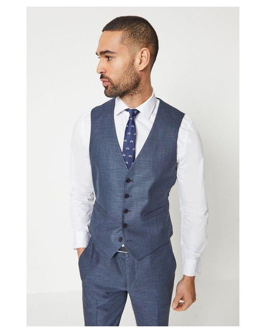 Burton Blue Linen Look Waistcoat for men