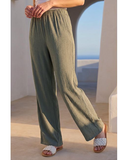 Roman Green Petite Wide Leg Textured Trouser