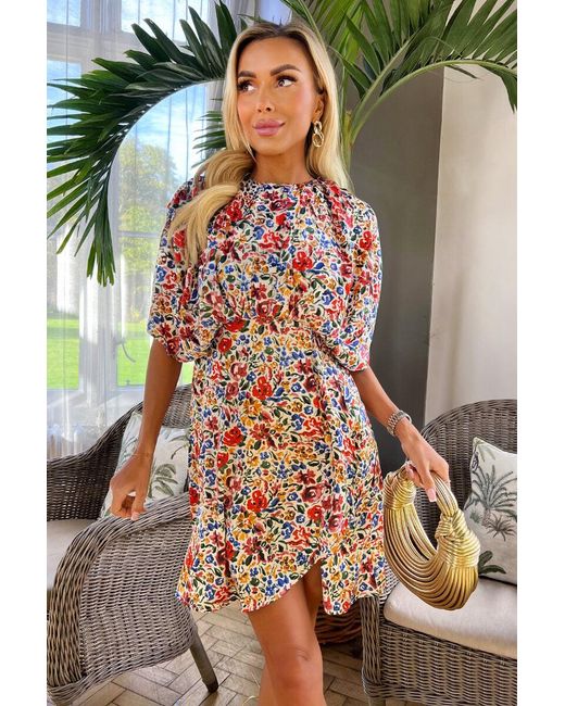 AX Paris Multicolor Multi Floral Printed Batwing Mini Dress
