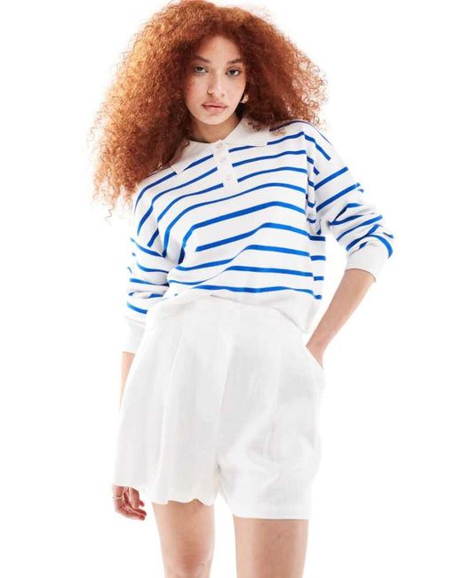 ASOS Blue High Waist Seam Detail Shorts With Linen