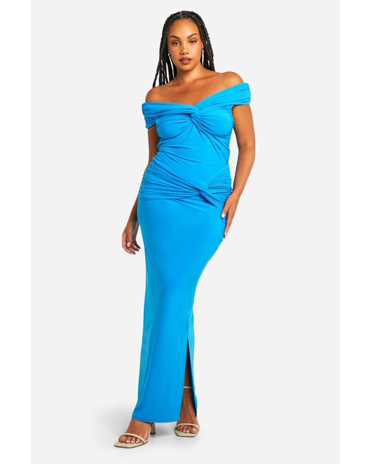 Boohoo Blue Plus Double Slinky Twist Detail Maxi Skirt