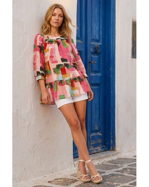 Roman Red Abstract Print Tunic Top