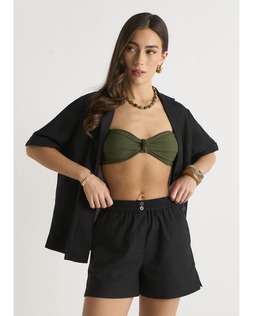 Gini London Black Linen Mix Elasticated Waist Shorts