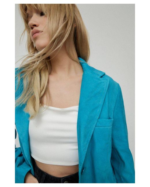 Warehouse Blue Real Suede Single Breasted Blazer