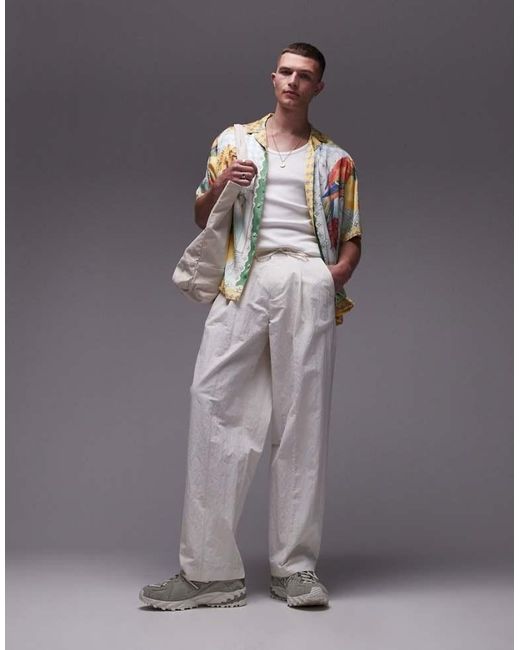 Topman Gray Premium Wide Leg Paper Bag Trousers for men