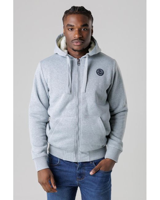 Tokyo Laundry Blue Brushed Back Fleece Zip-Through Hoody With Borg Lining for men