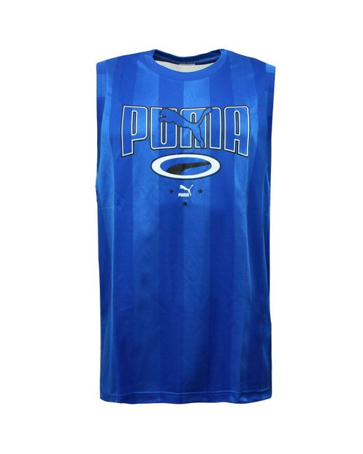 PUMA Blue 90S Retro Tank Top Casual Graphic Vest for men