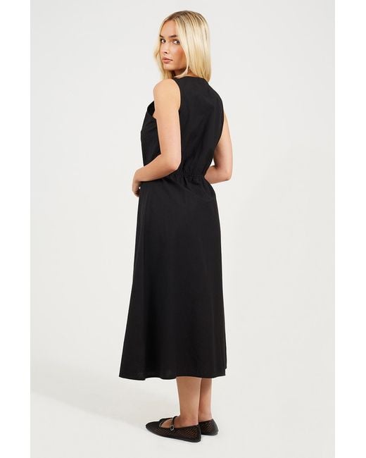 Brave Soul Black Sleeveless Button Down Midi Dress