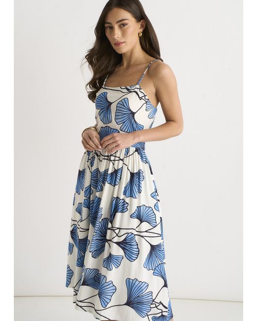 Gini London Blue Floral Linen Mix Cami Dress