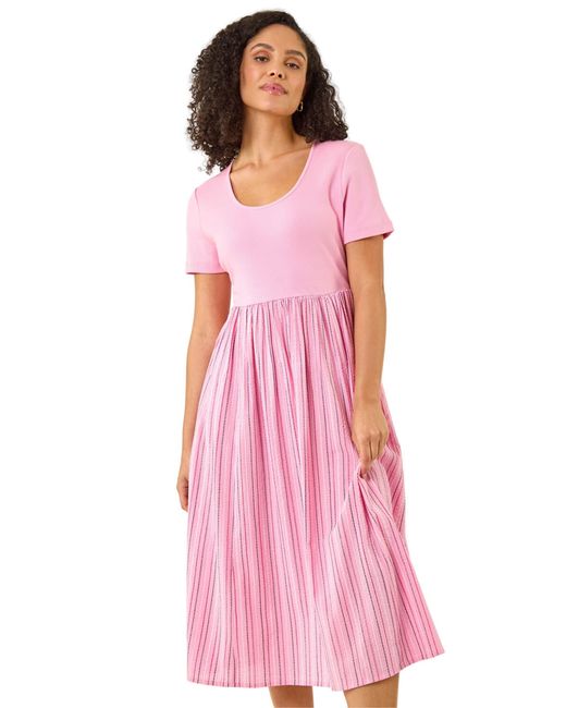 Roman Pink Textured Stripe Midi Dress