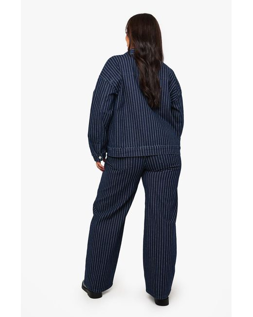 Boohoo Blue Plus Striped Wide Leg Jean