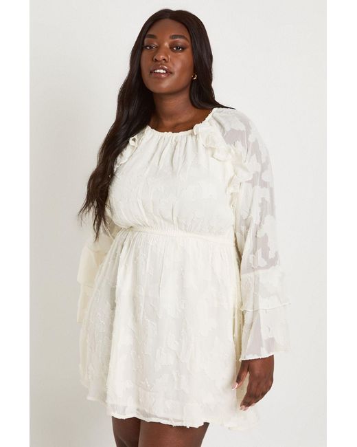 Boohoo White Plus Burnout Floral Ruffle Smock Dress